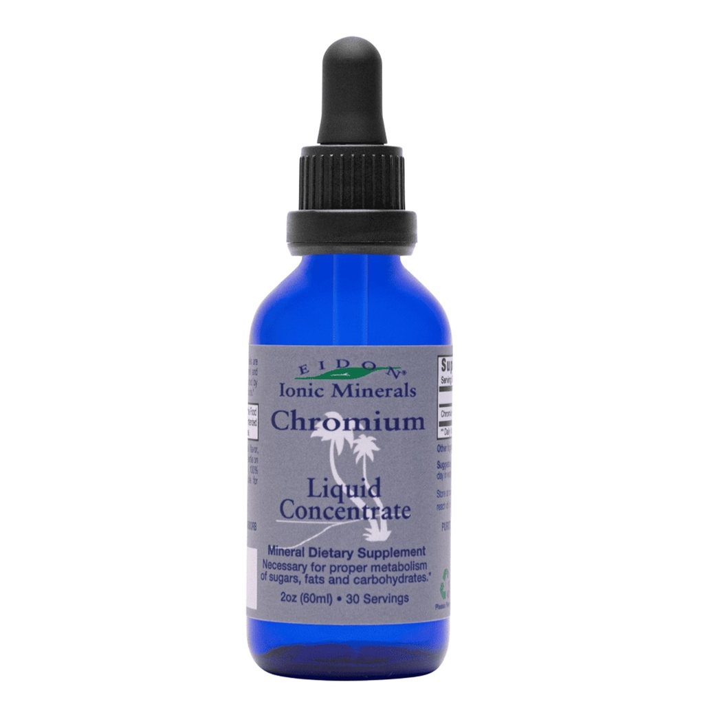 Eidon Ionic Minerals Liquid Chromium Concentrate - Ionic Chromium Supplement Drops, 안정적인 에너지 레벨 지원, All-Natural, No Sugar 추가, 보존 또는 첨가제 없음 - 2 oz
