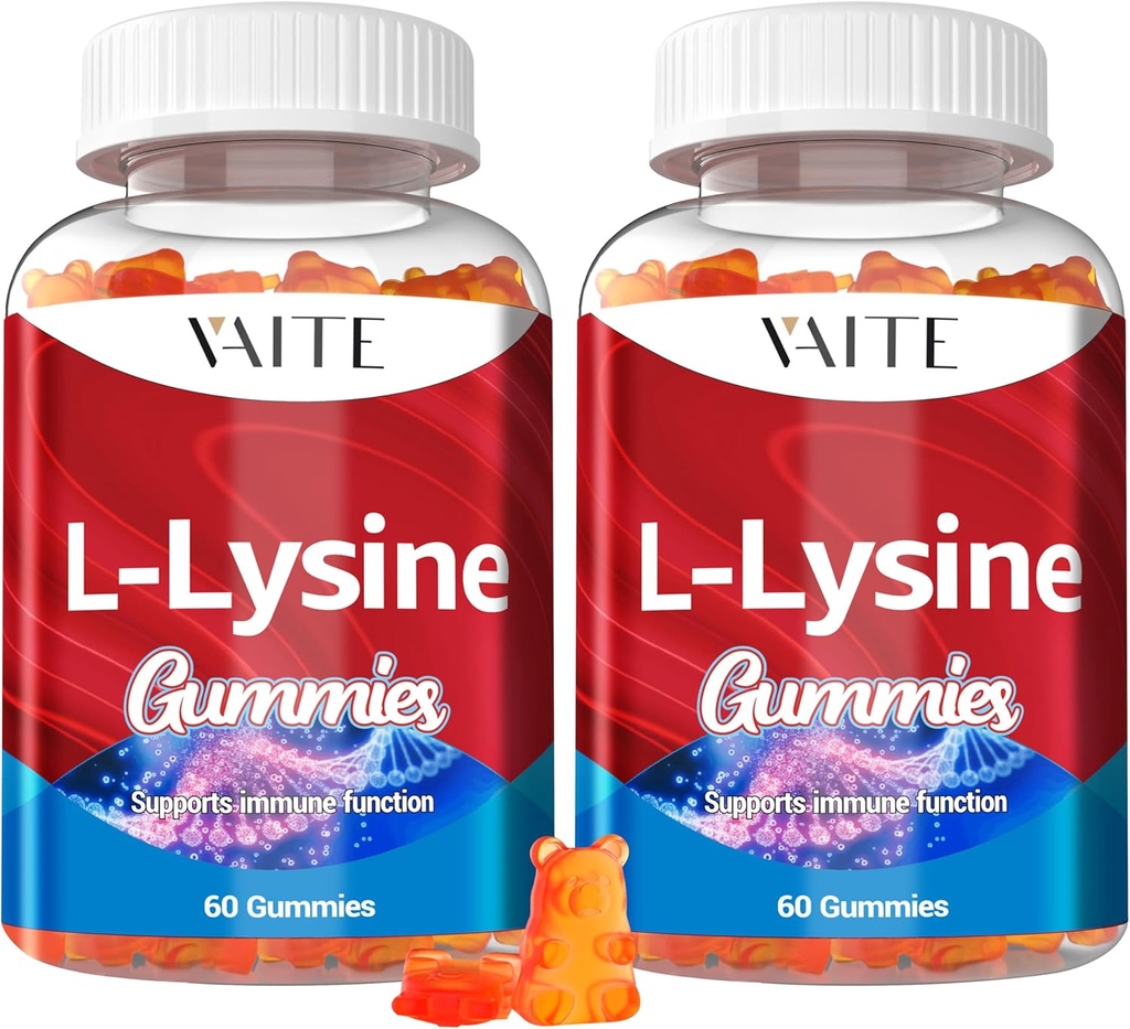 L-Lysine 1000mg Gummies - 지원 피부, 입술, Vegan, 글루텐, 성인, 비타민 조직 건강 & 면역 체계, 아미노산 비타민 보충교재 & 복잡한 보충교재 (2 팩)를 위한 60의 Chewable 리진