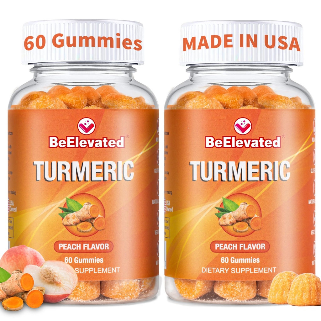 Curcumin Turmeric Gummies - 추가 강도 2000mg 8 : 1 블랙 페퍼 및 Ginger와 심황 보충 Gummies - Vegan Non-GMO 공동 지원 Chewables - 복숭아 맛 - 2 팩