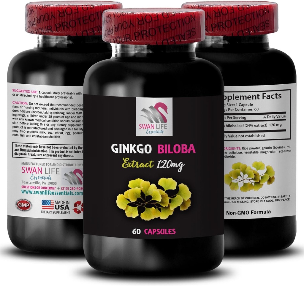 자연적인 산화 방지제 추출물 - 은행나무 BILOBA 추출물 - 초본 추출물 이익, 은행나무 biloba 자연적인, 은행나무 biloba 잎 추출물 이익, 초본 산화 방지제 제품, 은행나무 1 병 60 캡슐