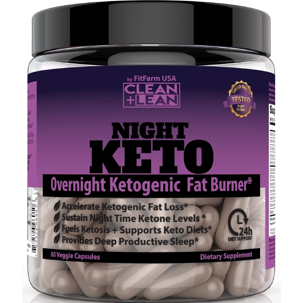 Clean+Lean Night Keto : 첫날밤 Ketogenic Fat Burner & Sleep Aid | BHB Ketones + MCT 오일 추출 + 비타민 & 미네랄 | 24 HR Diet Sleep Great Lose Weight | 모든 자연 & GF | 60 캡
