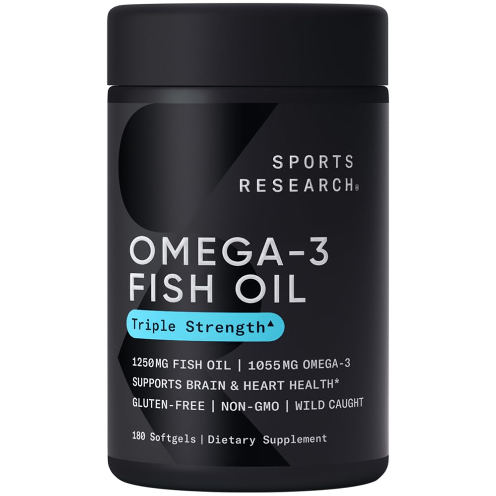 스포츠 연구 Omega-3 물고기 기름, 세 배 힘, 180 Softgels