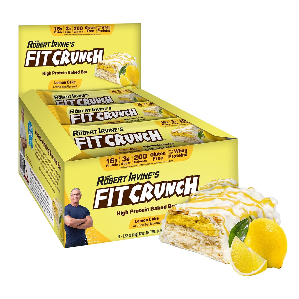 FITCRUNCH 스낵 크기 단백질 바, 6 층 베이킹 바, 설탕 3g & 소프트 케이크 코어 (9 바, 레몬 케이크)