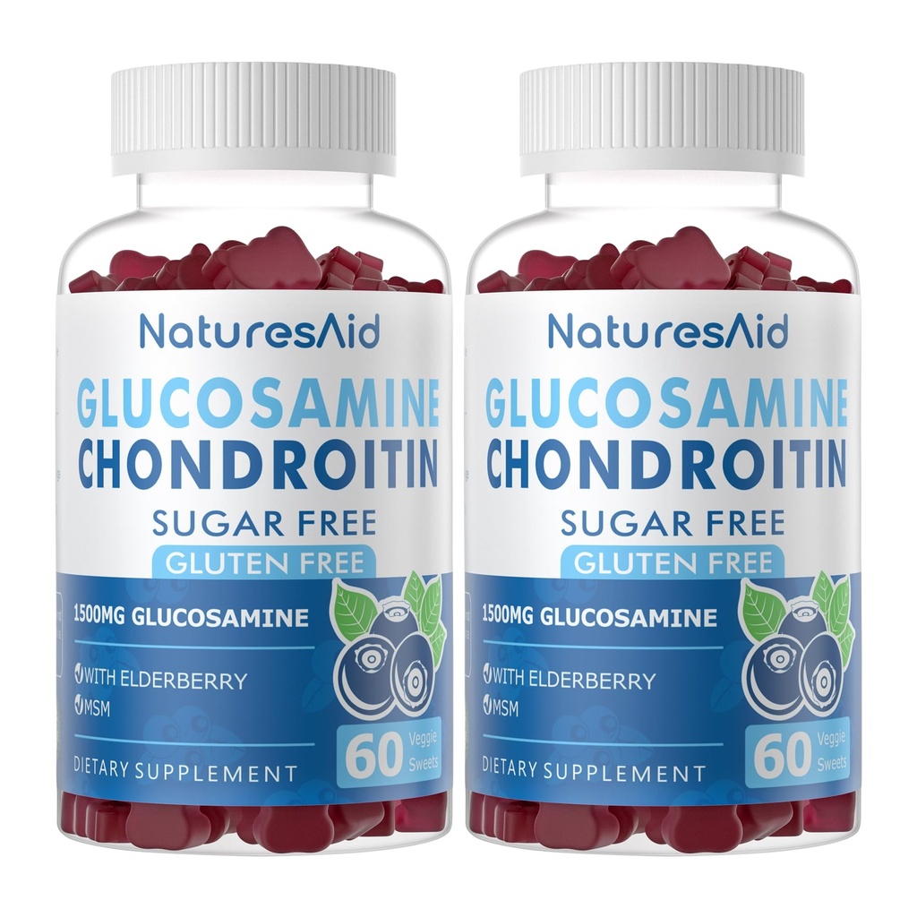 Glucosamine Chondroitin Gummies MSM 및 Elderberry 여분 힘 - 합동 지원, 성인, 남자 & 여자를 위한 산화 면역성이 있는 면역성이 있는 지원 보충교재. (2 팩)