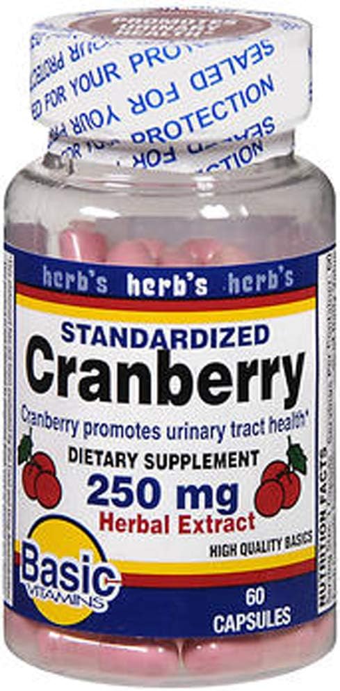 기본 비타민 Cranberry 250 mg 초본 추출물 캡슐 - 60 ct, 2 팩