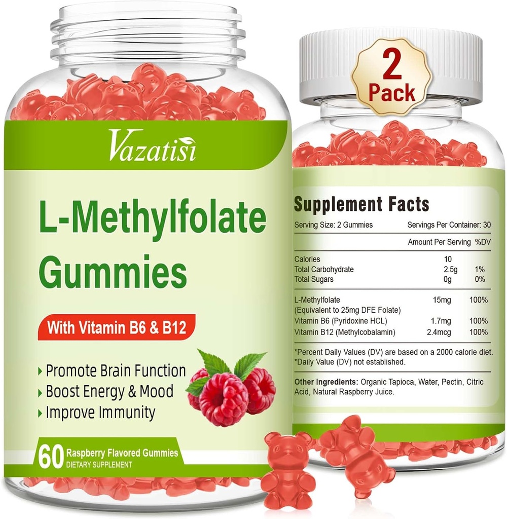 L-Methylfolate 메틸 B12를 가진 15 mg Gummies, Mood를 위한 Folate 보충교재, 뇌 건강, 면역 지원, 라즈베리 풍미, 120 조사