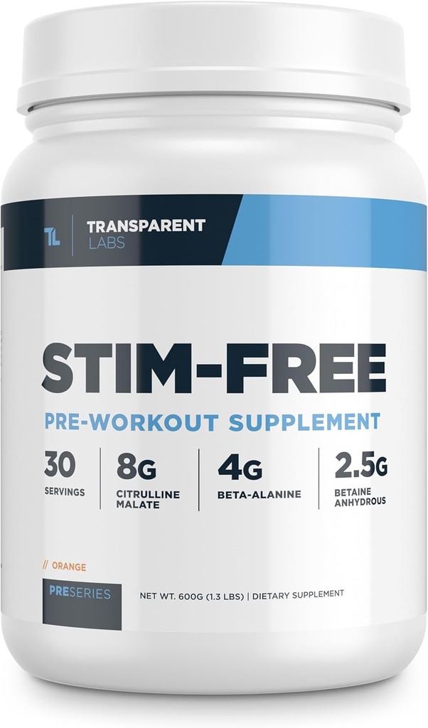 투명 연구소 Stim-Free 사전 운동 - Caffeine & Stim Free Pre Workout Powder for Men and Women with Beta Alanine Powder, Citrulline Malate, & elevATP - 30 서빙, 오렌지
