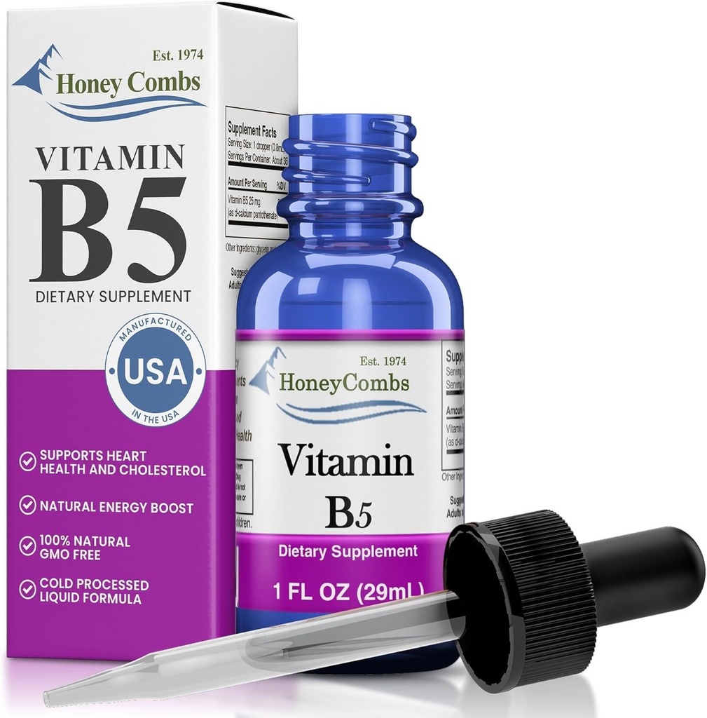 비타민 B5 Pantothenic Acid Liquid Drops - 미국에서 만든 - 500 % DV 서빙 당 - 용기 당 36 서빙 - 남성, 여성, 어린이 - Vegan Liquid Vitamins - 대량 크기도 가능