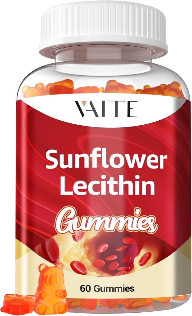 해바라기 Lecithin Gummies 800mg - Vegan, Non-GMO, Soy-Free & Gluten-Free - 성인, Lactation 보충교재, 자연적인 웰니스 지원을 위한 매일 영양, 쉬운 Digest Chews를 지원하십시오 - 60 Vegan Gummy