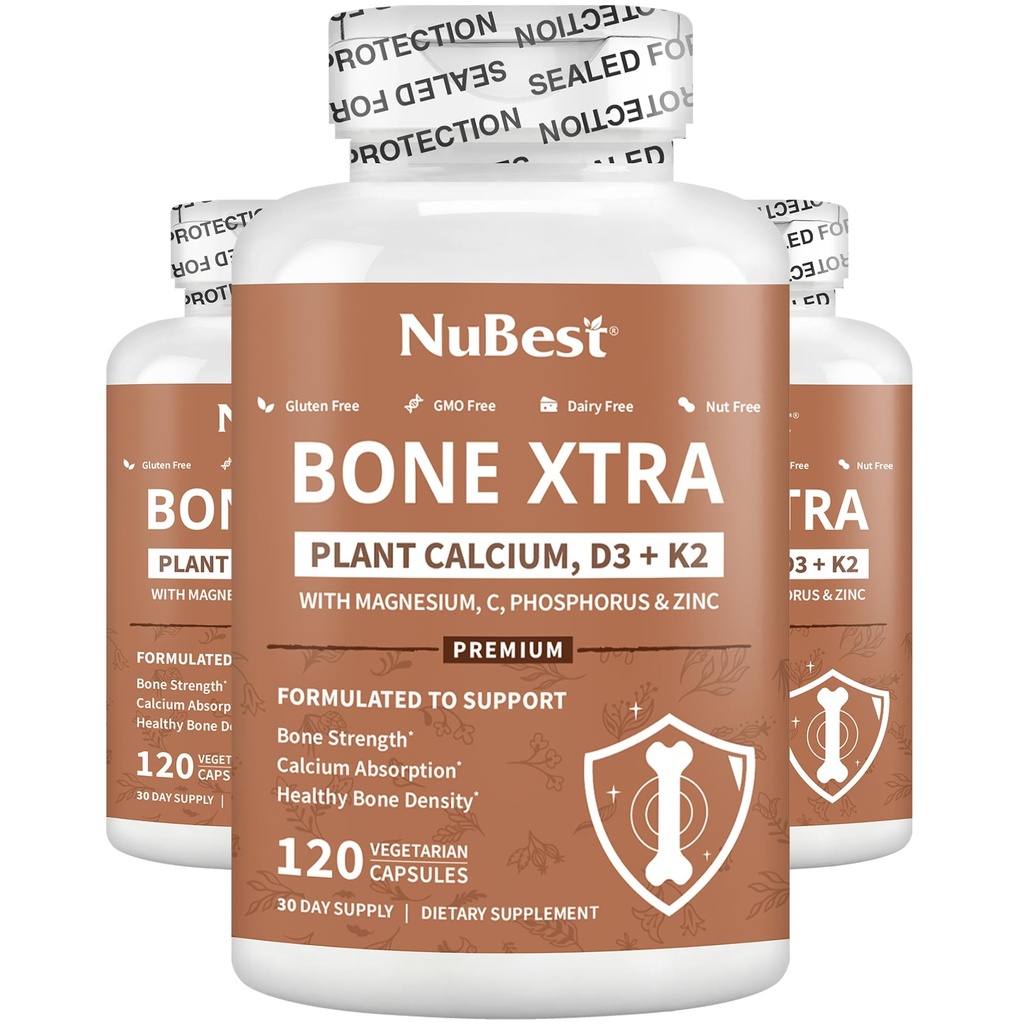 Bone Xtra - 더 강한 뼈, 해병 조류에서 식물 기반 칼슘, 비타민 D3, 비타민 K2, 마그네슘, 인 & 청소년을위한 더 많은, 성인 - 3 개월 공급 | 3 팩