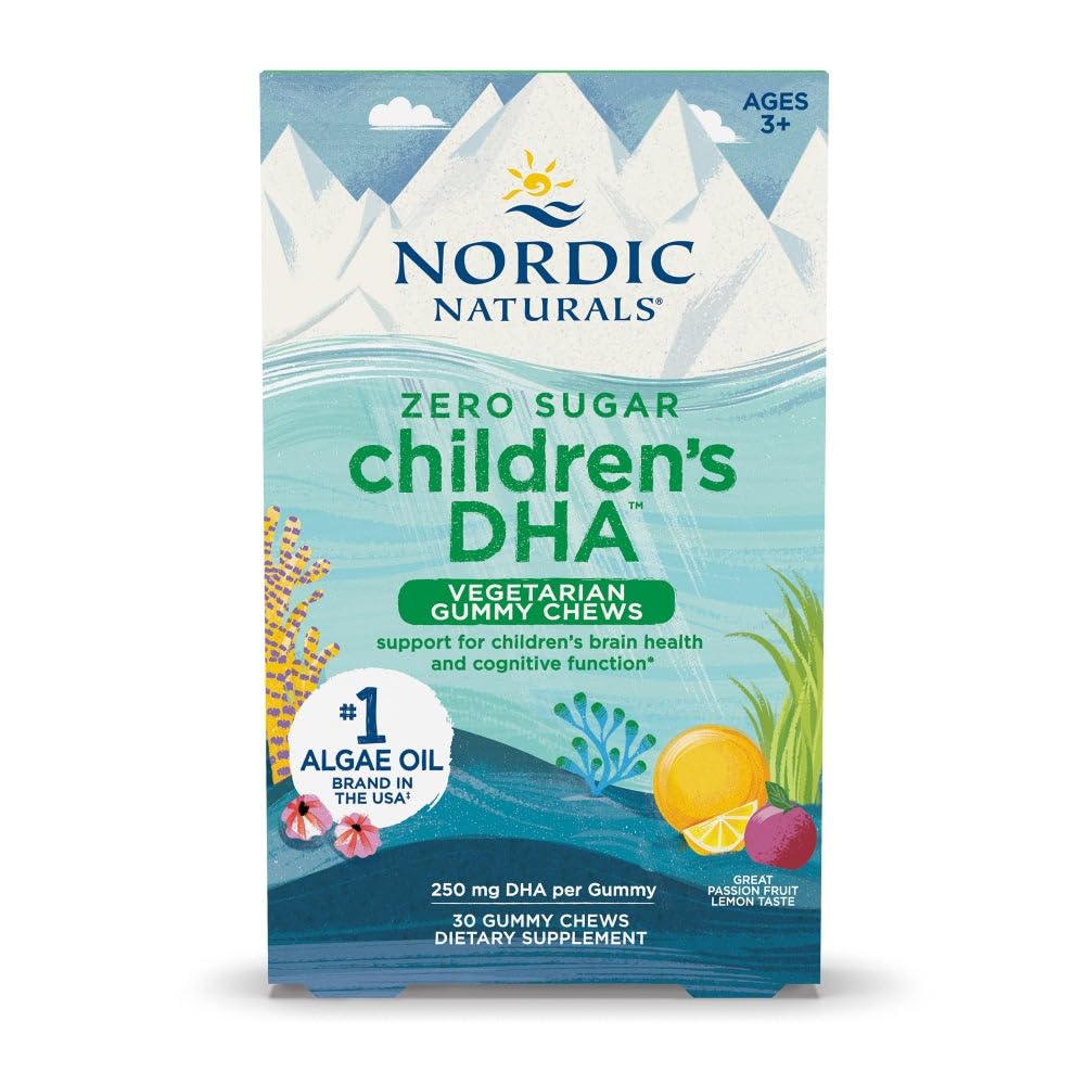 Nordic Naturals Zero Sugar Children's DHA 채식주의자 Gummy Chews - 열정 과일 레몬 맛 - 30 Gummies - 아이 두뇌를위한 채식 조류 오일 오메가-3 보충 - 30 서빙