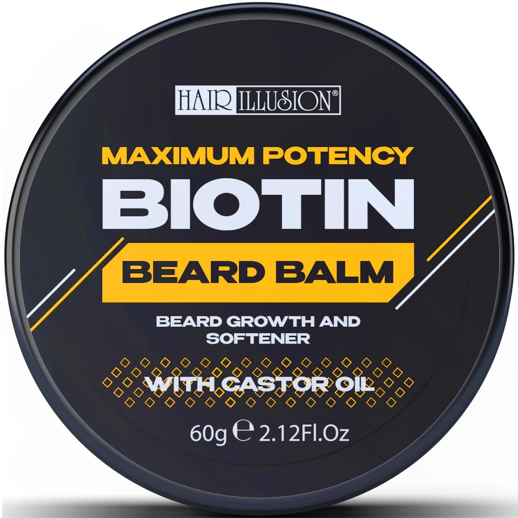 Hair Illusion MAXIMUM POTENCY BIOTIN Beard Balm for Beard 성장과 연화, 검정