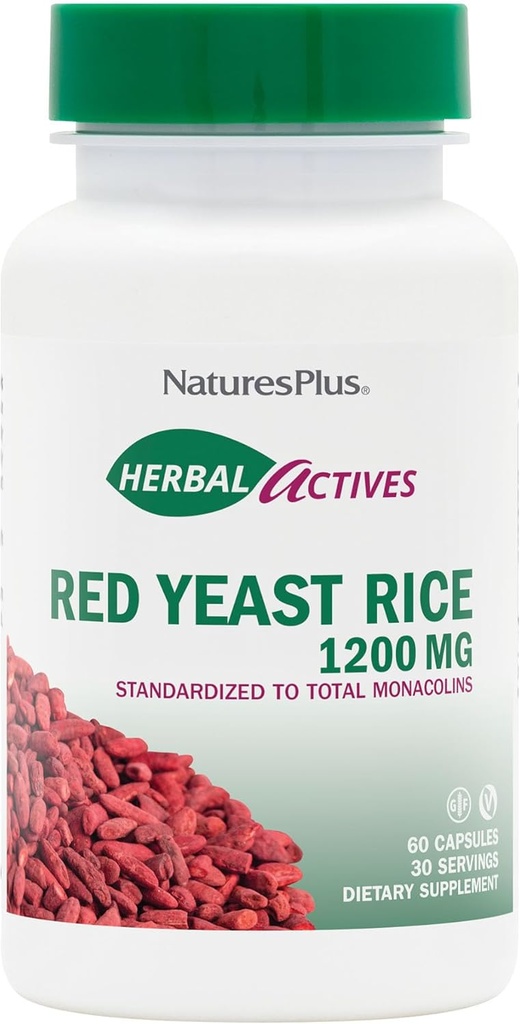 NaturesPlus 초본 활성 레드 효모 쌀 1200 mg - 60 캡슐 - 비 GMO, 비건, 글루텐 무료 - 30 서빙