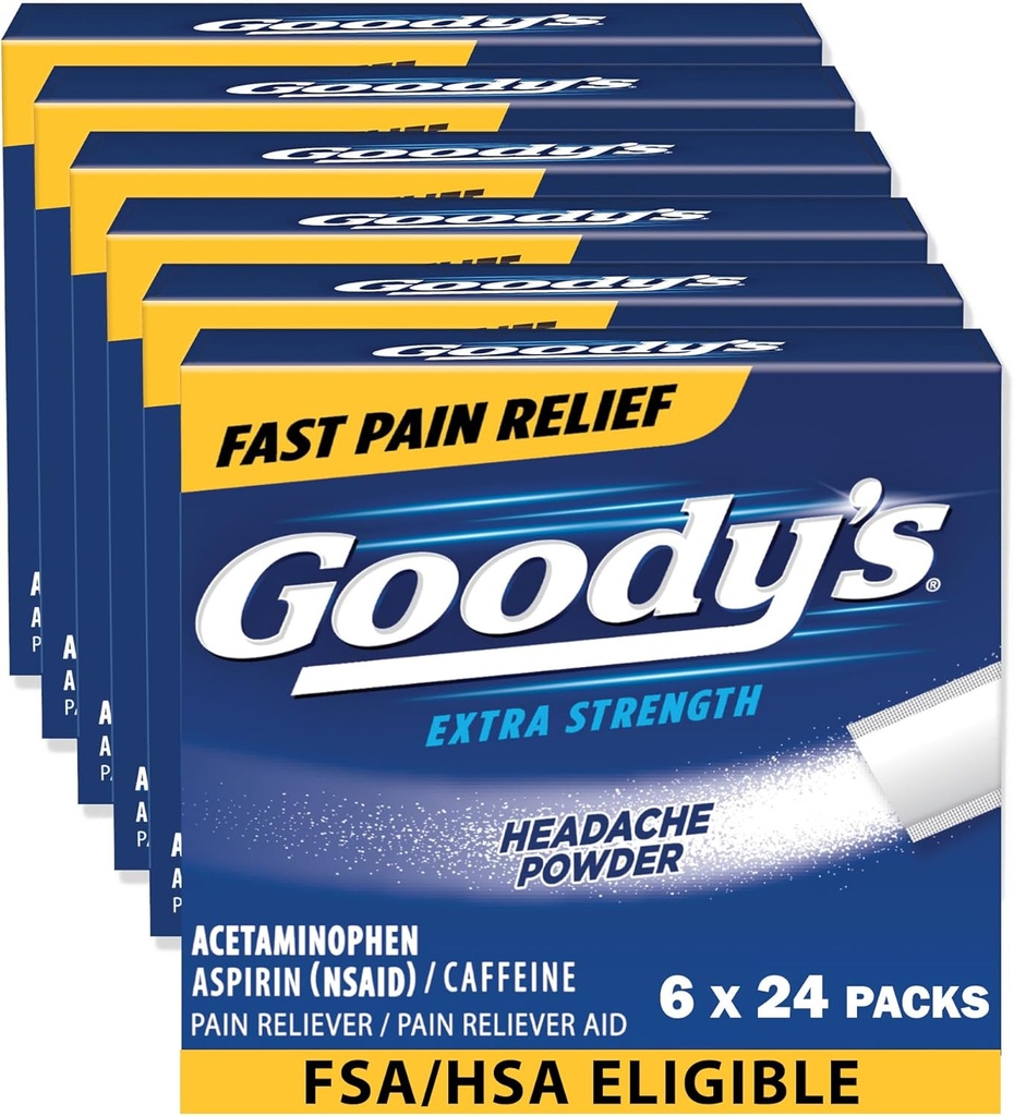 Goody의 두통 분말 여분 힘 고통 구호, 아스피린, Acetaminophen & 카페인, 24의 조사, 6의 팩