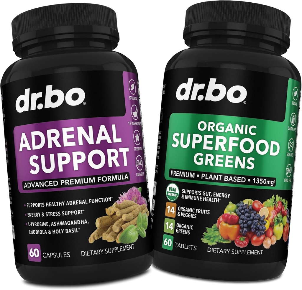 Adrenal Support & Organic Superfood Greens & Fruit Supplements - 매일 에너지 슈퍼 푸드 과일 및 채소 보충 교재 플러스 야채 식품