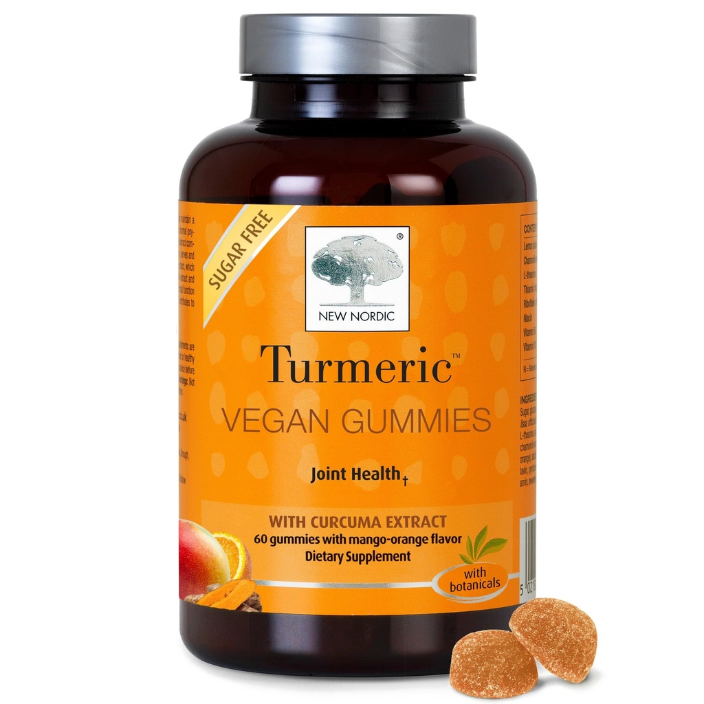 새로운 NORDIC 심황 쿠르쿠민 Gummies, 설탕 무료, 남자와 여자를 위한 300 mg 심황 보충교재, 지원 일반적으로 기능 합동, 무릎, 어깨, 망고 오렌지, 60 조사