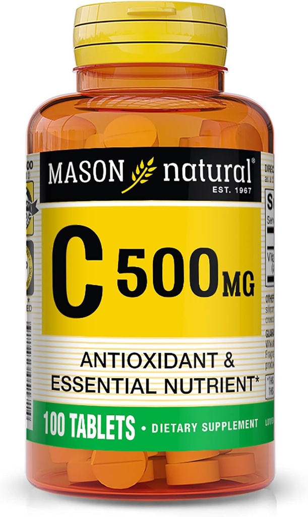 MASON NATURAL 비타민 C 500 mg - 건강한 면역 체계, 산화 방지제 및 정유, 100개의 정제를 지원합니다