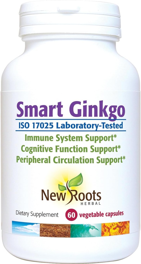 새로운 ROOTS HERBAL 똑똑한 은행나무 보충교재, 60 식물성 캡슐, 면역 체계 & Cognitive 지원