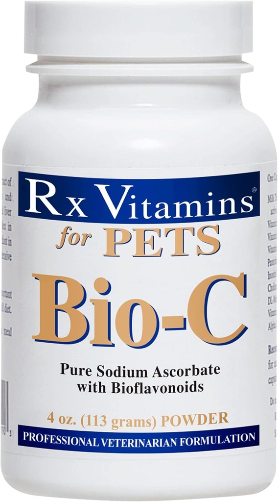 Rx Vitamins Bio-C - 개와 고양이를위한 비타민 C - 알레르기 완화를위한 레몬 Bioflavonoids - 면역 지원 보충교재 - 건강한 외투와 피부를 촉진 - 공동 보충 - 4 oz