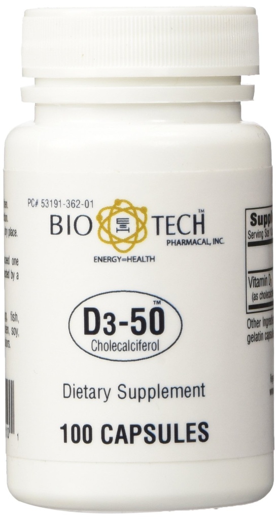 BioTech Pharmacal - D3-50 (50,000 IU) - 100개의 모자 (FFP)