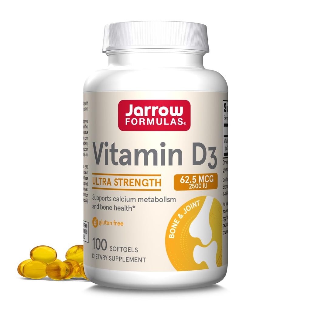 Jarrow 공식 비타민 D3 62.5 mcg (2,500 IU) - 100 서빙 (Softgels) - 뼈 건강, 면역 지원 및 칼슘 대사 지원 - 비타민 D 보충 - D3 비타민 - 2500 비타민 D - 글루텐 무료