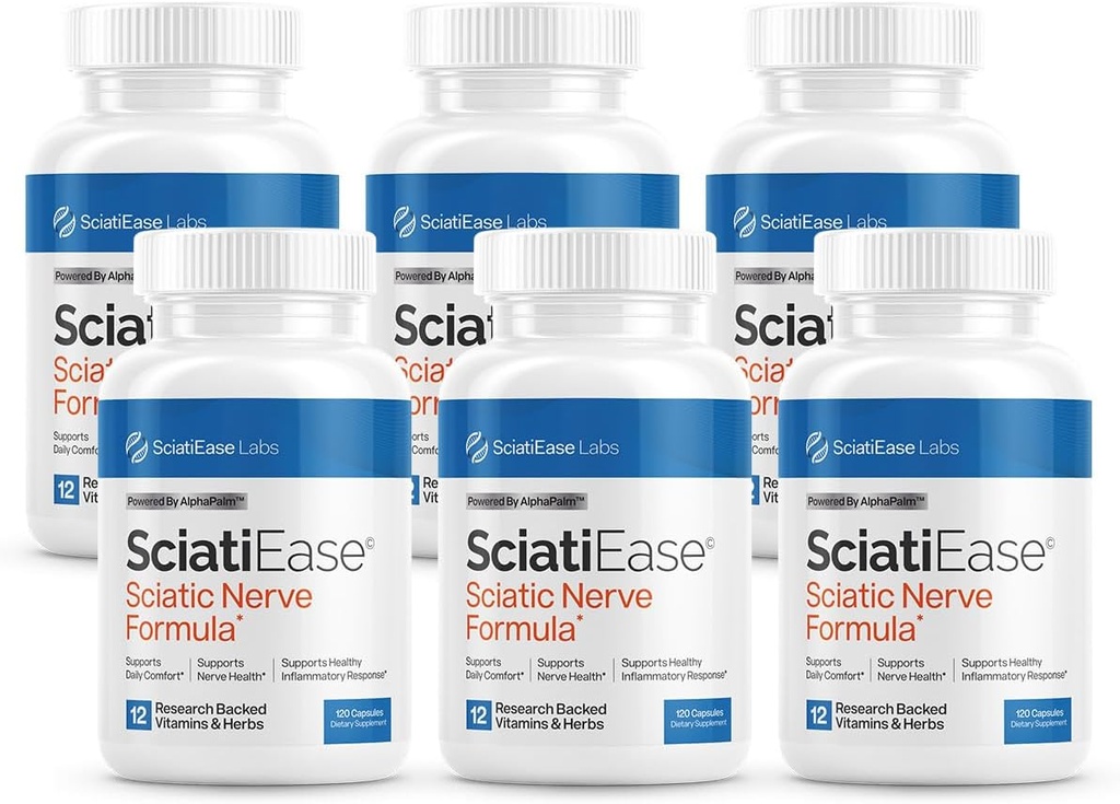 SciatiEase Sciatic Nerve 건강 지원 보충교재 - AlphaPalm, Pea, 비타민 B Complex, 알파 Lipoic 산 300mg를 가진 Nerve 지원 공식 - 6개의 병