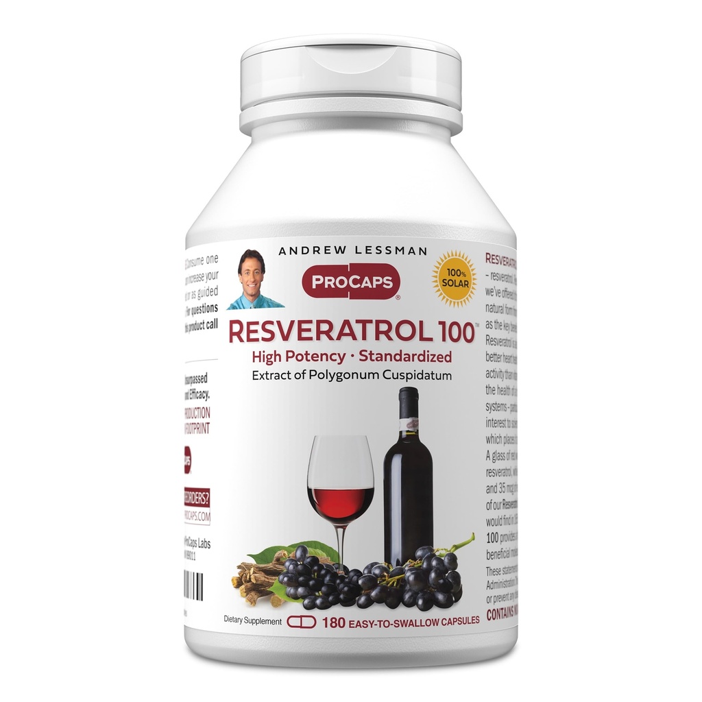 ANDREW LESSMAN Resveratrol-100mg - 180 캡슐 - 레드 와인의 Beneficial, Naturally Occurring Anti-oxidant, 알코올없이. 첨가제 무료
