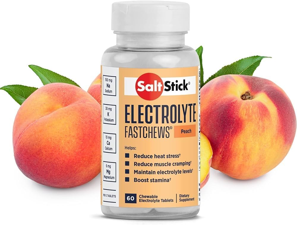 SaltStick Fastchews 완충 전극 소금 정제 - 60 개, 복숭아 - 03-4060