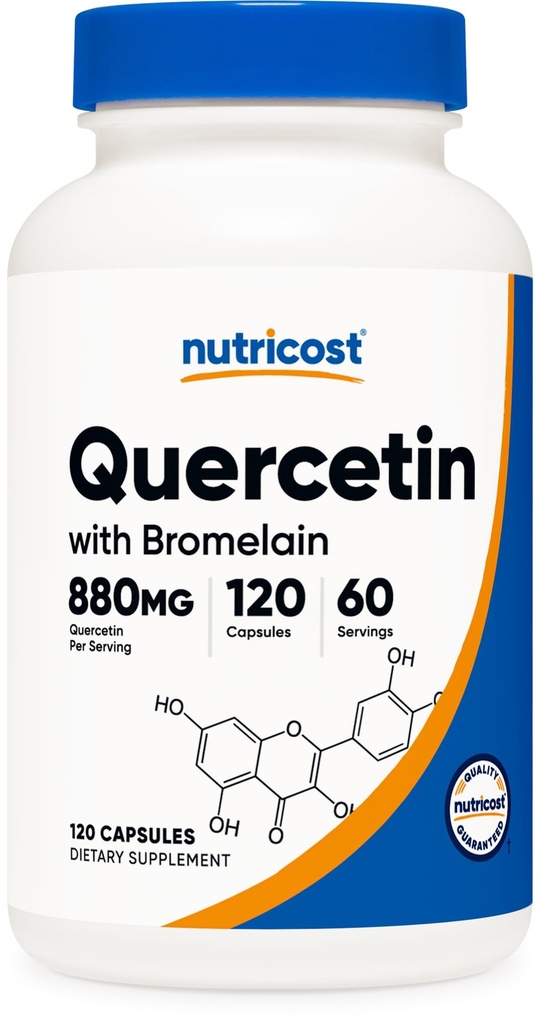 Bromelain, 880mg Quercetin + 165mg Bromelain을 가진 Nutricost Quercetin, 120의 캡슐, 60의 서빙 (2개의 모자) - 채식주의자, 비 GMO & 글루텐 자유로운