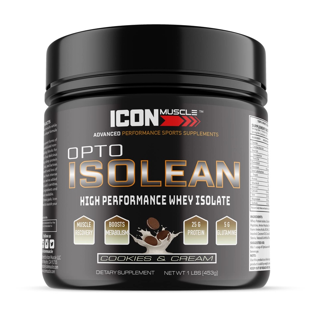 Isolean Whey Protein Isolate Powder, 바닐라, 초콜릿, 딸기, 쿠키 및 크림, 소금 카라멜, 초콜릿 민트, 초콜릿 땅콩 버터, 1 파운드 (쿠키 및 크림)