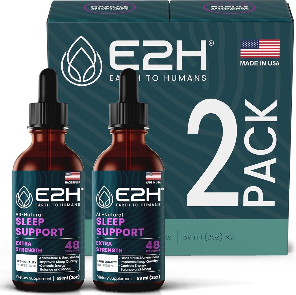 E2H 자연 수면 보조 - Chamomile, Theanine - Sleep Better, Deeper, Longer - Vegan, Gluten Free - 스트레스 완화 제공 (2 병)