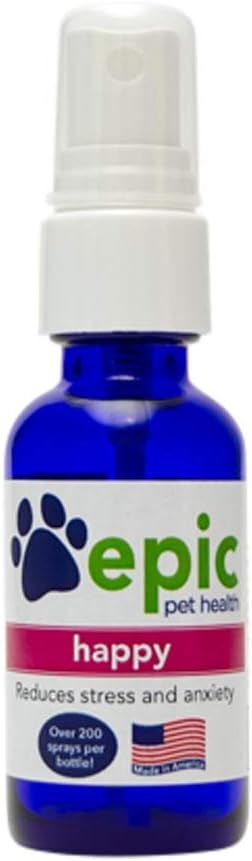 해피 - 모든 자연 액체 스프레이 보충 - Eases 분리 불안, Vet 방문, 여행, Grooming, 친구의 손실 (Spray 1 oz)