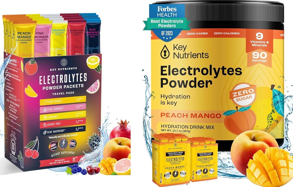 KEY NUTRIENTS Ultimate Hydration & Multivitamin Duo : 20-Pack 다양성 5 맛 + 90-Serving Tropical Peach Mango Electrolytes 분말