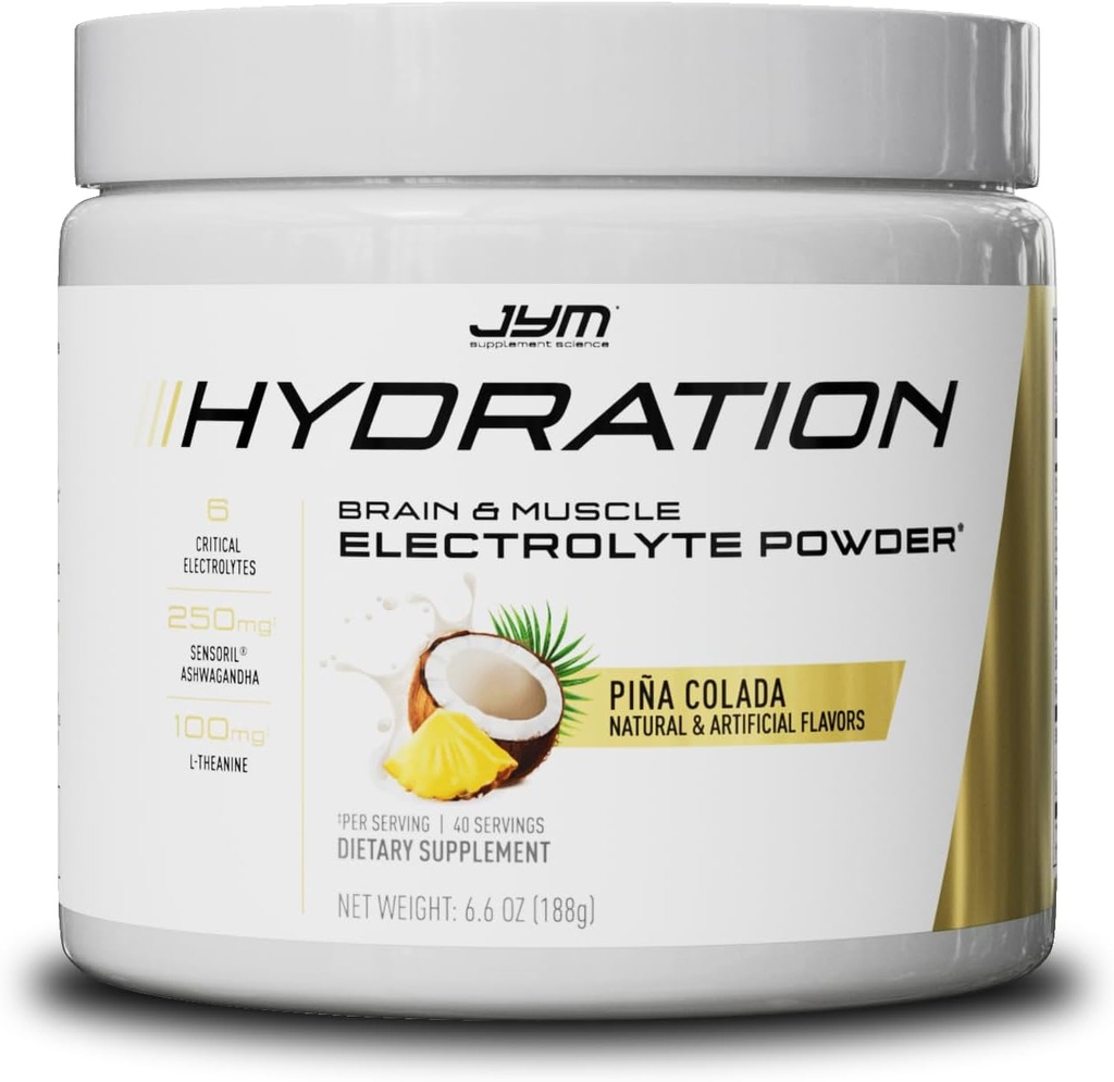 JYM Hydration Pina Colada 분말, 성과 Electrolytes, 칼륨, 나트륨, 마그네슘, 남자 & 여자를 위한, Theanine, Ashwaghanda, Theanine, 40의 서빙