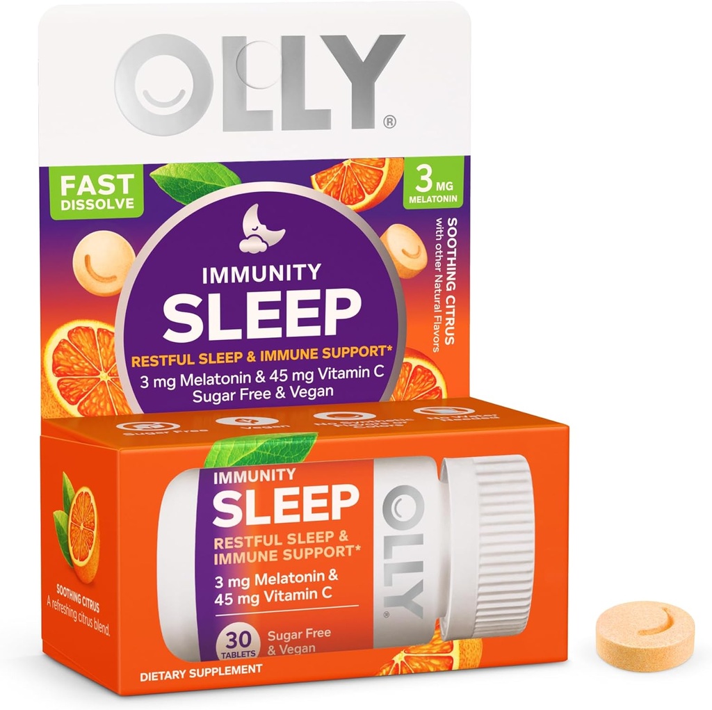 OLLY 면역 수면 빠른 용해, 3mg Melatonin, 비타민 C, 감귤류 맛, 30 일 공급 - 30 개
