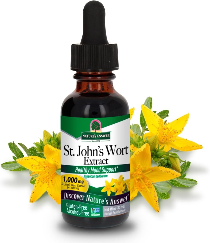 Nature 's Answer St. John 's Wort 알코올 무료 액체 추출물 (Hypericum Perforatum) | 건강한 계류 지원 | Non-GMO, Kosher & Gluten-Free 1oz