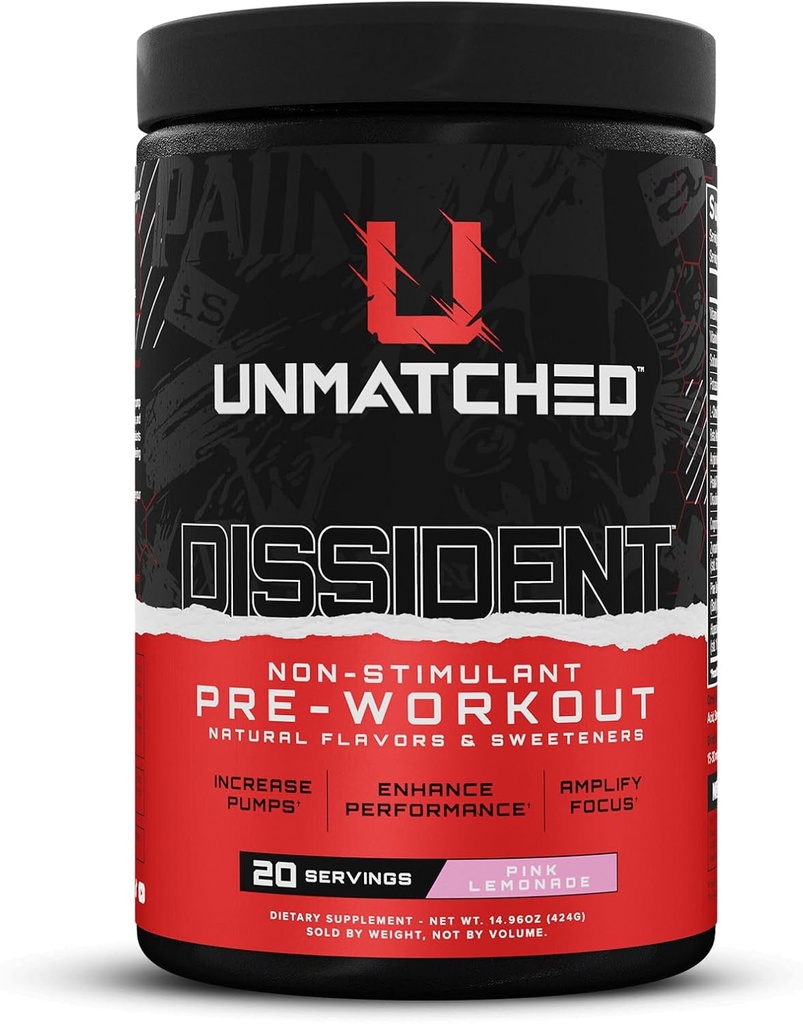 남성과 여성을 위한 탁월한 Dissident Non Stim Pre Workout Powder | Citrulline, Beta Alanine, Peak ATP | 천연 향료 및 감미료 | 20 인분 (핑크 레모네이드)