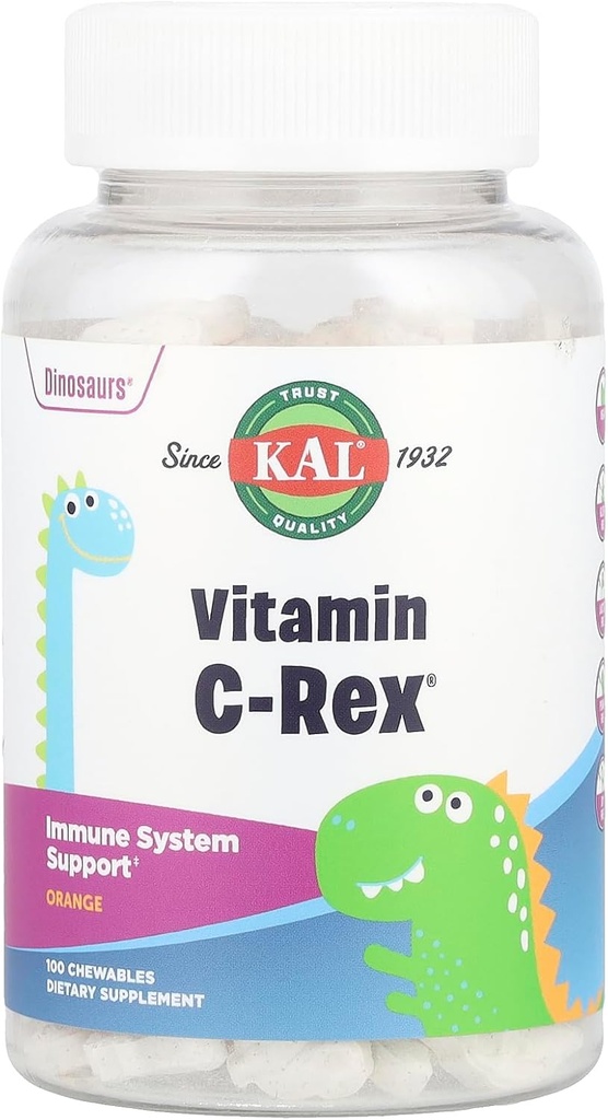 어린이를 위한 KAL C-Rex Chewable 비타민 C, 로즈 HIPS, Rutin & Acerola, Tasty Orange, Fructose Free, Chewable Tablet에서 Bioflavonoids를 가진 면역 지원 보충교재