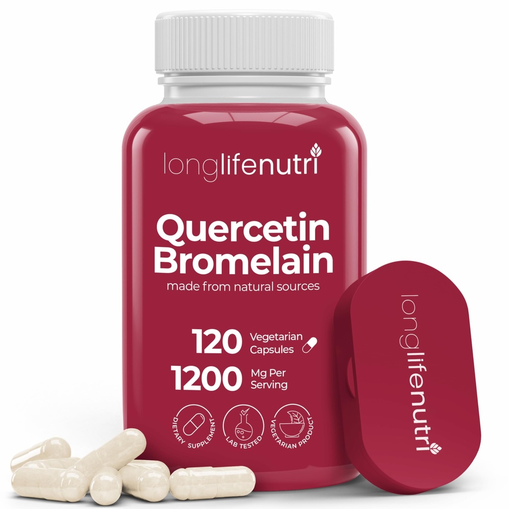 Bromelain 200mg을 가진 LongLifeNutri Quercetin 1000mg - 120 채식 캡슐, 합동 Mobility & 호흡 균형, 2 달 공급, 미국에서 만든 GMP를 위한 유기 Dihydrate Complex