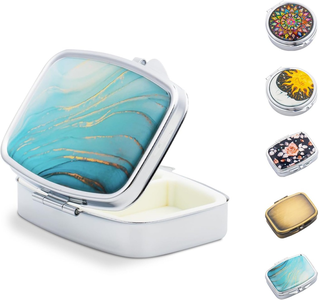Purse, 의학 물고기 기름 비타민, 금속 귀여운 여행 지갑 주머니 알약 케이스 콘테이너 홀더 (Rectangle 대리석)를 위한 작은 알약 상자