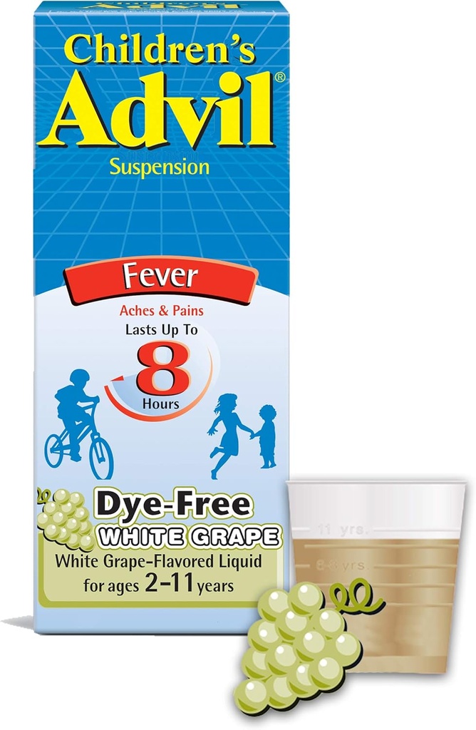 아이들의 Advil 액체 진통 약과 Fever 흡진기, 나이 2-11, 백색 포도를 위한 100 Mg 아이들의 Ibuprofen - 4 Fl Oz