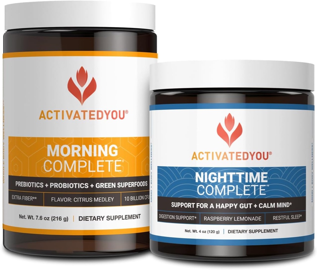 ACTIVATEDYOU 아침 완전한 Prebiotics, Probiotics 및 녹색 Superfoods (Citrus Medley) & 야간 완전한, Ashwaghanda (Raspberry Lemonade), 30의 서빙