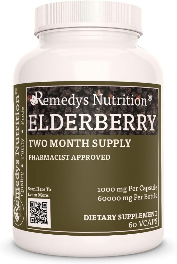 Remedy의 영양 Elderberry | 1,000 mg, 60 Vegan 캡슐 초본 다이어트 보충 | 2 개월 공급