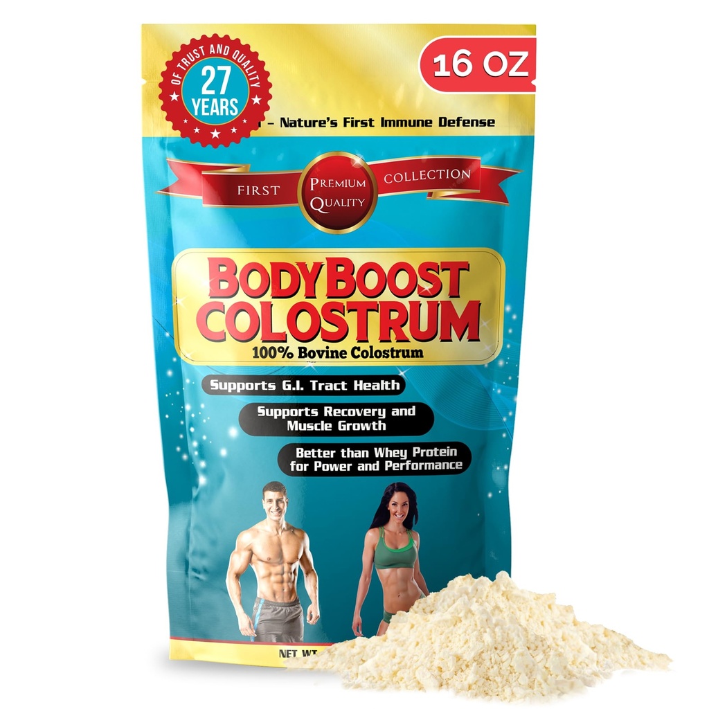 BodyBoost 전체 Colostrum, 100 % Bovine Colostrum 분말, Immunoglobulin 및 Lactoferrin, Gut 건강을위한 잔디 Fed Colostrum, 16 온스