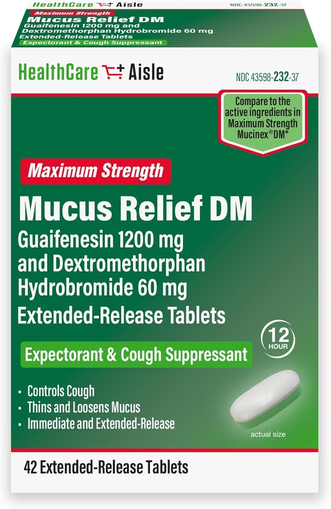 HealthCareAisle Guaifenesin 1200 mg Dextromethorphan Hydrobromide 60 mg Extended Release Tablets - 42 Count - Mucus Relief Expectorant and Cough Suppressant Chest Congestion Relief에 대한 공식화