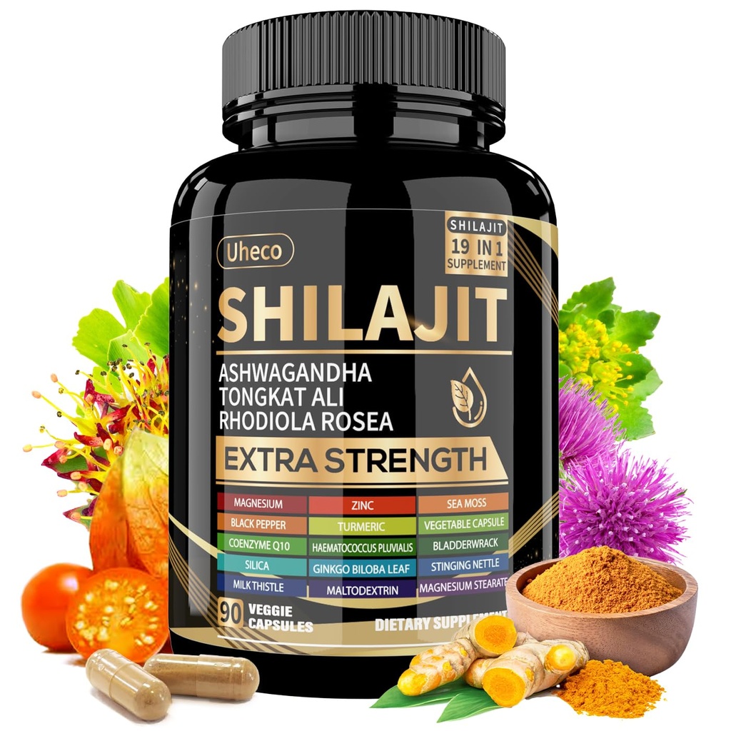 바다 Moss, Ashwagandha, Tongkat Ali와 Shilajit 보충 - Shilajit 순수한 Himalayan 유기 Fulvic 산 캡슐 - 90 개
