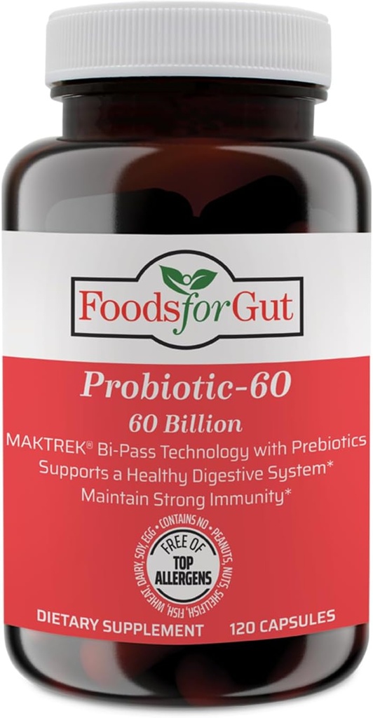 Gut Probiotic 캡슐 60 억 쿠프의 식품 | MAKTrek Bipass Technology | 소화 및 면역 지원 120 캡슐