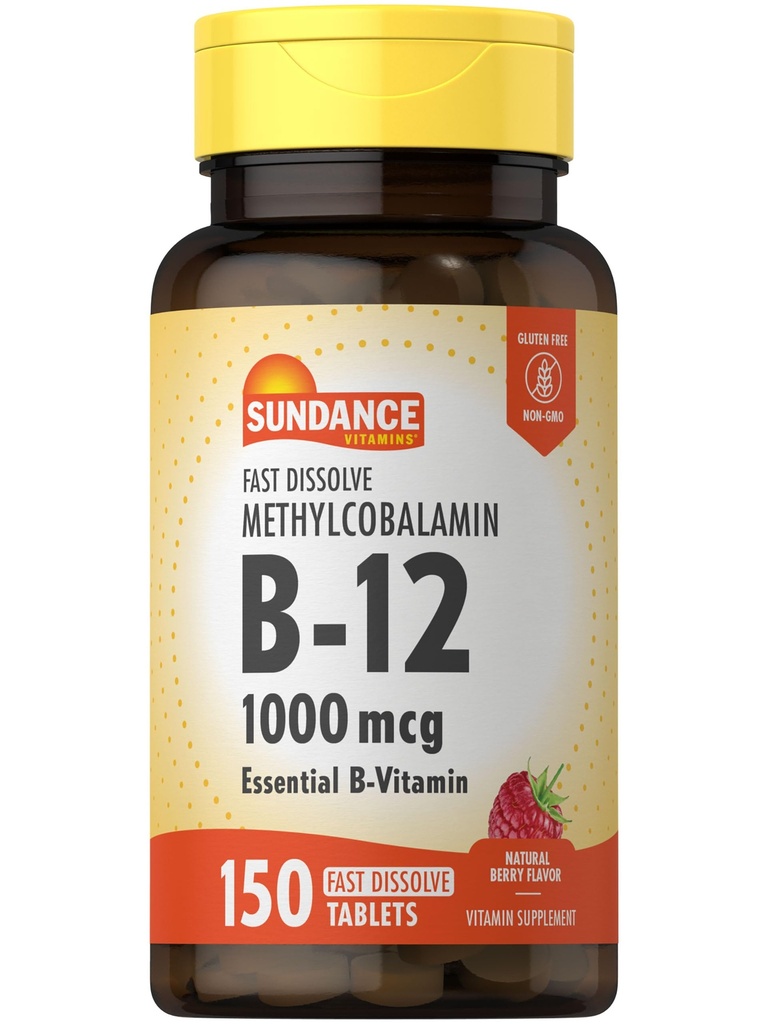 Sundance B-12 Methylcobalamin 1,000 mcg | 150 빠른 용해 정제 | 자연적인 베리 풍미 | 채식주의, 비 GMO 및 글루텐 자유로운 정유