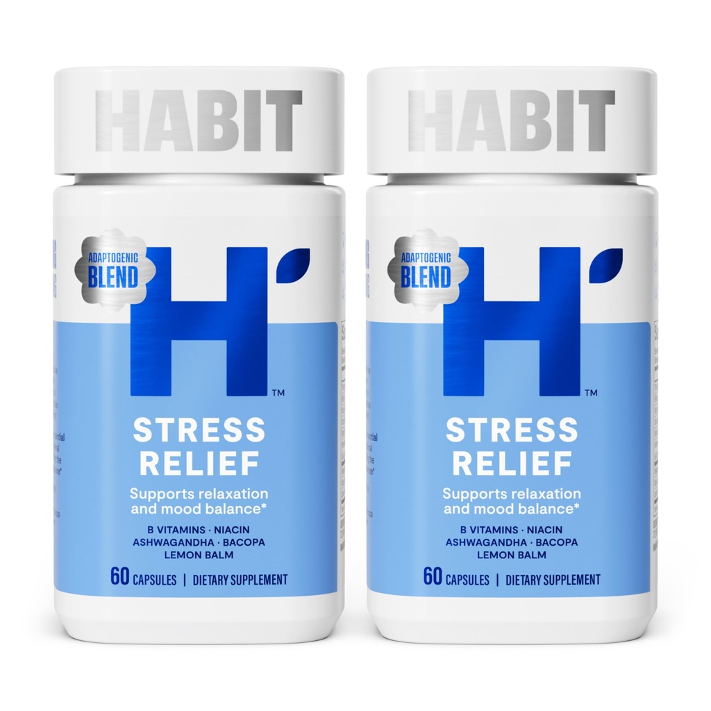 Habit 스트레스 완화 보충 2 팩 (120 캡슐) - 새로운 모습, 지원 Relaxation & Mood 균형, 비타민 B, Adaptogens, 레몬 발름, 캘리브레이션, 비 GMO