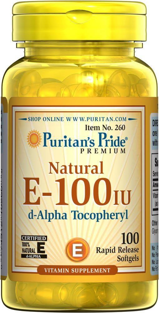 Puritan의 배드 비타민 E-100 iu 100% 자연적인 100 Softgels
